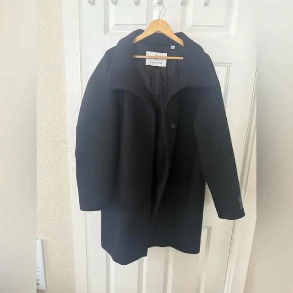 NWT Babaton Correa Funnel-Neck Wool Coat Black Size Large - Picture 12 of 13